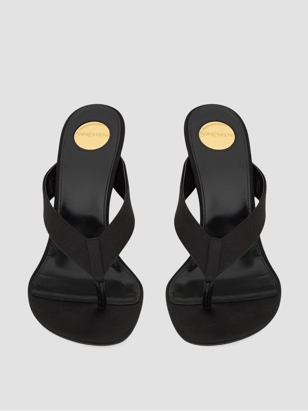 Saint Laurent Black Thong Sandal with Gold Logo Heel - Picture 3 of 5